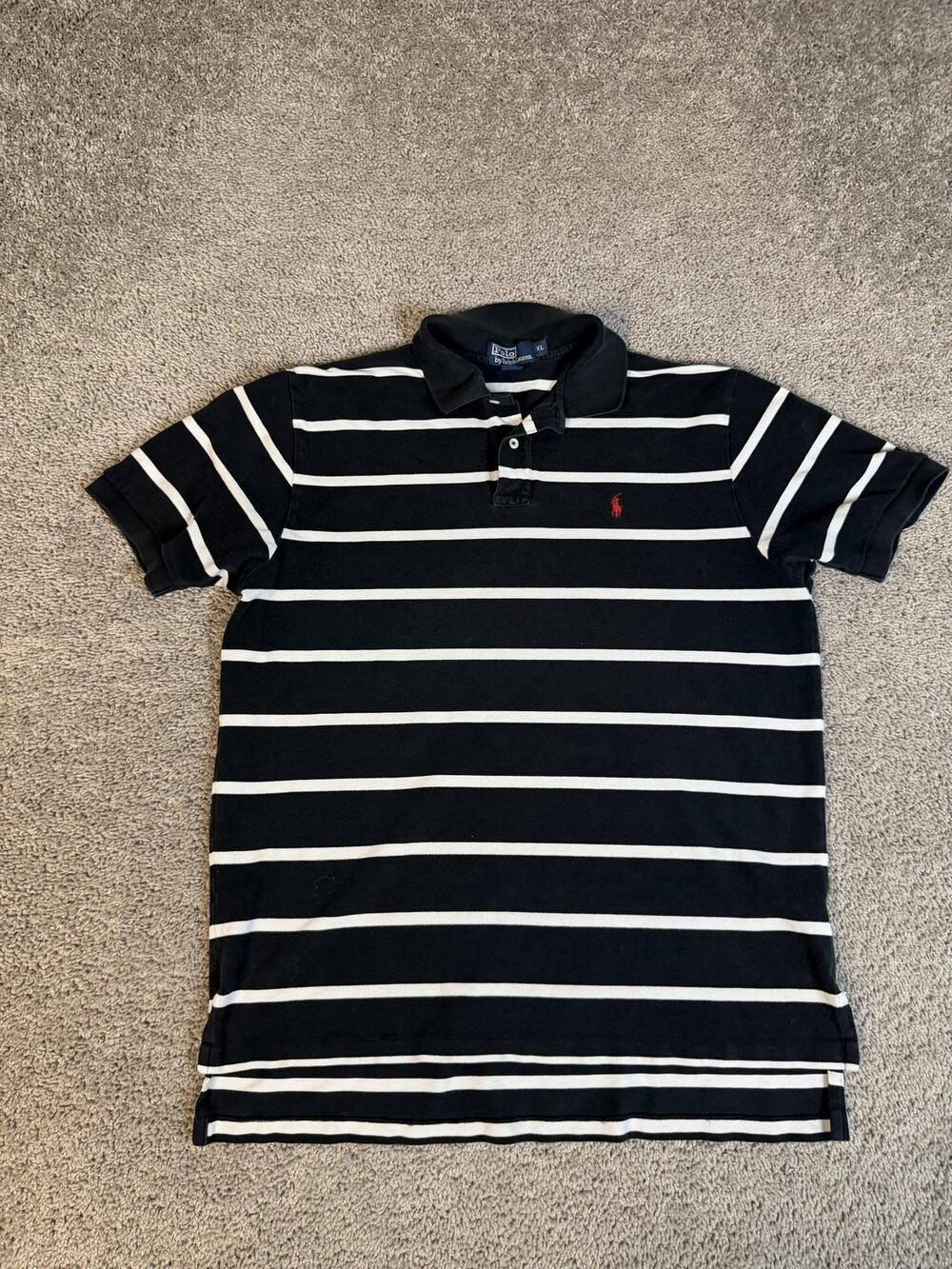Polo Ralph Lauren Polo Shirt Mens XL Black Striped 100% Cotton Collared